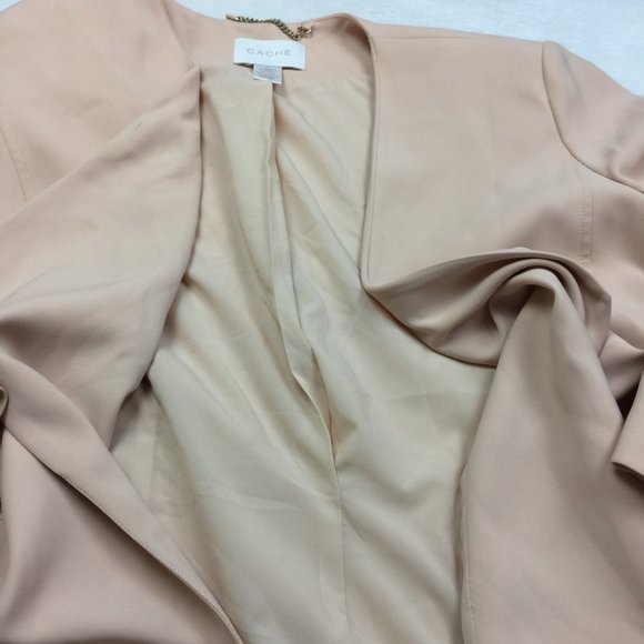 Cache Open Front Draped Blazer Jacket Size 12 Womans Beige Pink Long Sleeve Zip - Picture 11 of 14